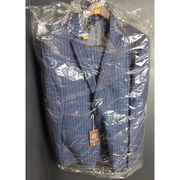 Snover Blue Pinstripe Suit Men's 46 Jacket/46W Pants 2-Pc Sharp Fit - Picture 1 of 16
